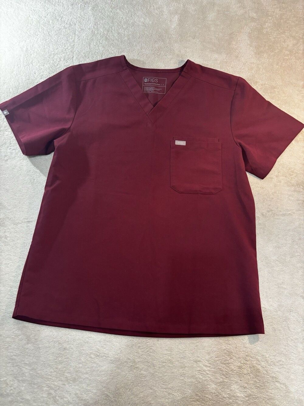 FIGS Casma Three-Pocket Scrub Top Womens Burgundy Large Healthcare